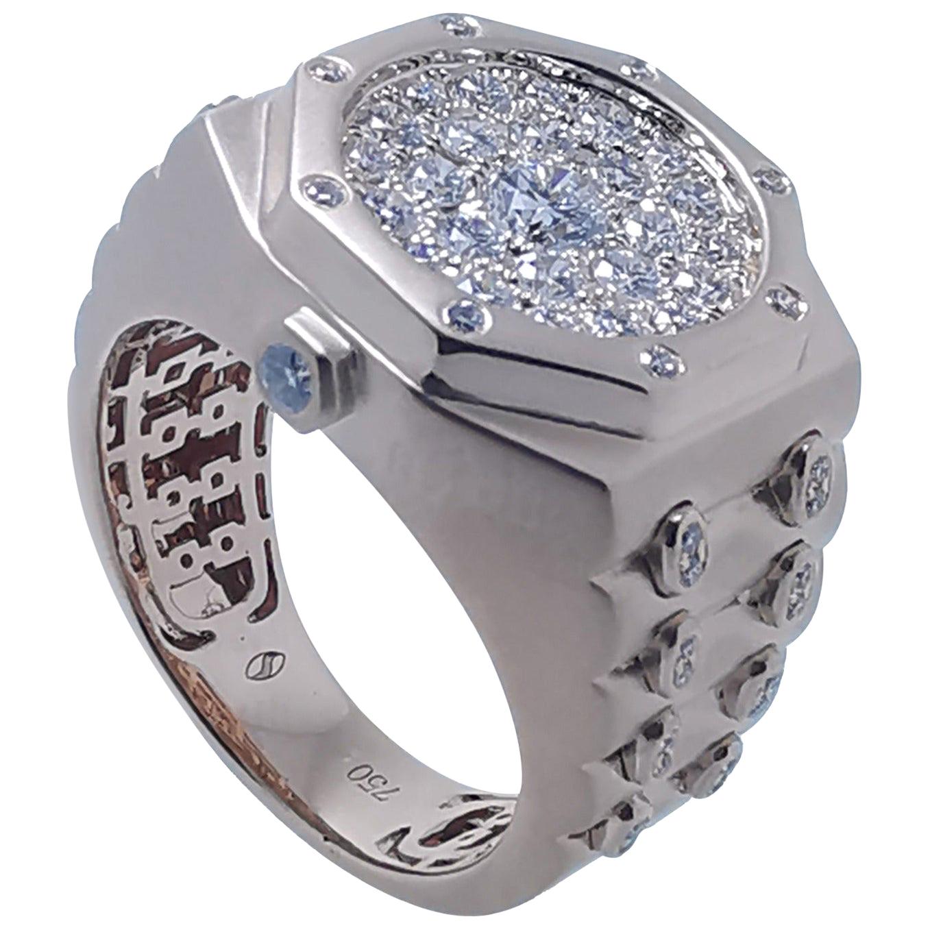 For Sale:  Fashionable Watch Ring Diamond Rose 18 Karat Gold Matt Statement Signet for Him
