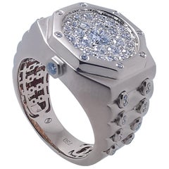 Fashionable Watch Ring Diamond Rose 18 Karat Gold Matt Statement Signet for Him