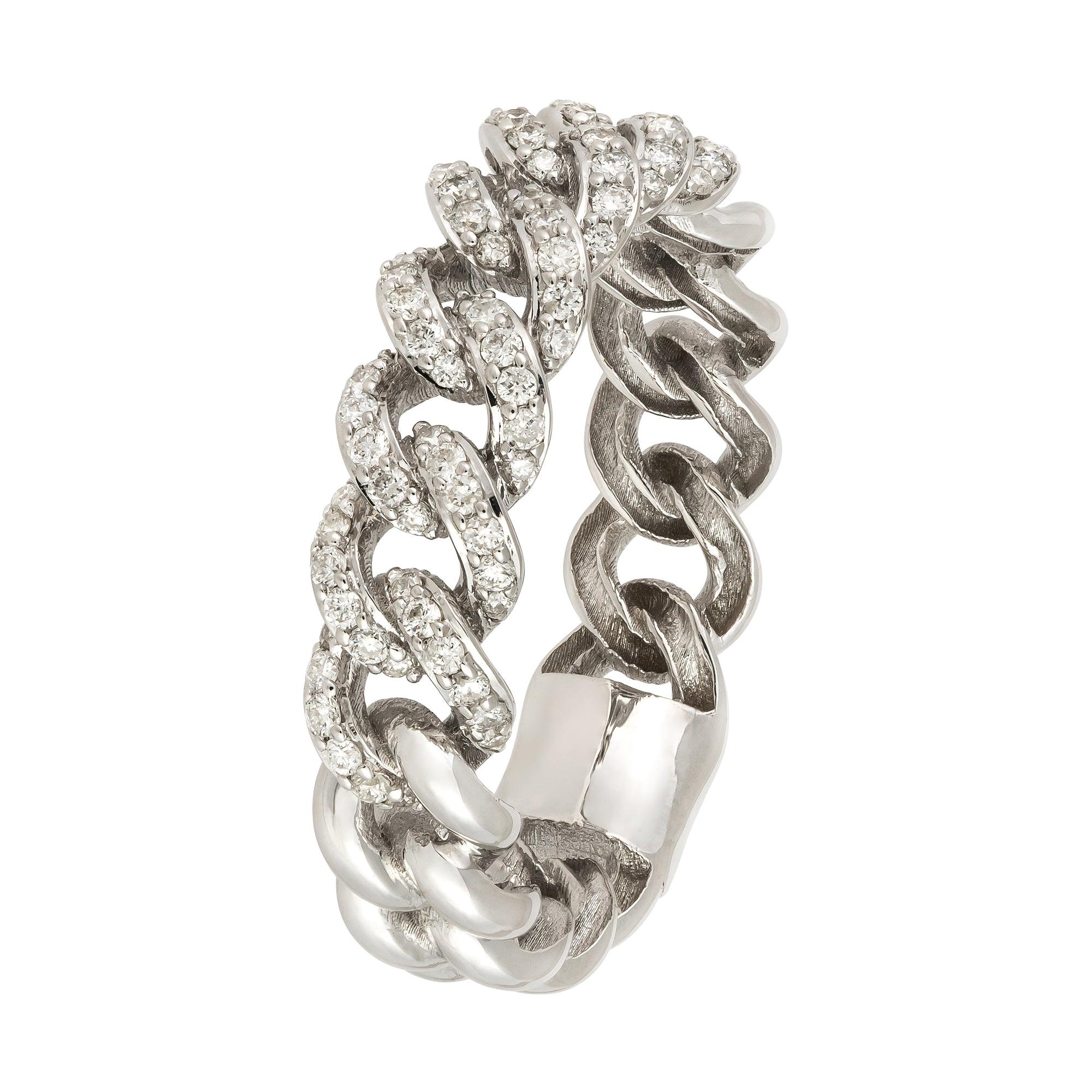 Fashionable White Diamond White Gold 18k Chain Ring for Her