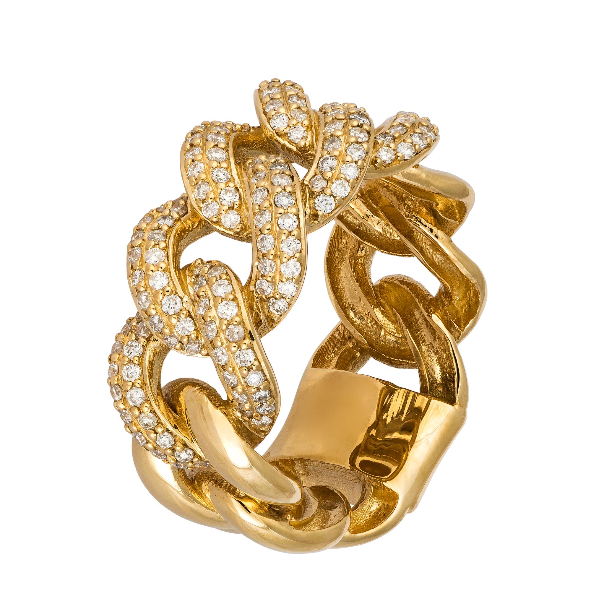 Taille ronde Bague à la mode en or jaune 18 carats avec diamant blanc pour elle en vente