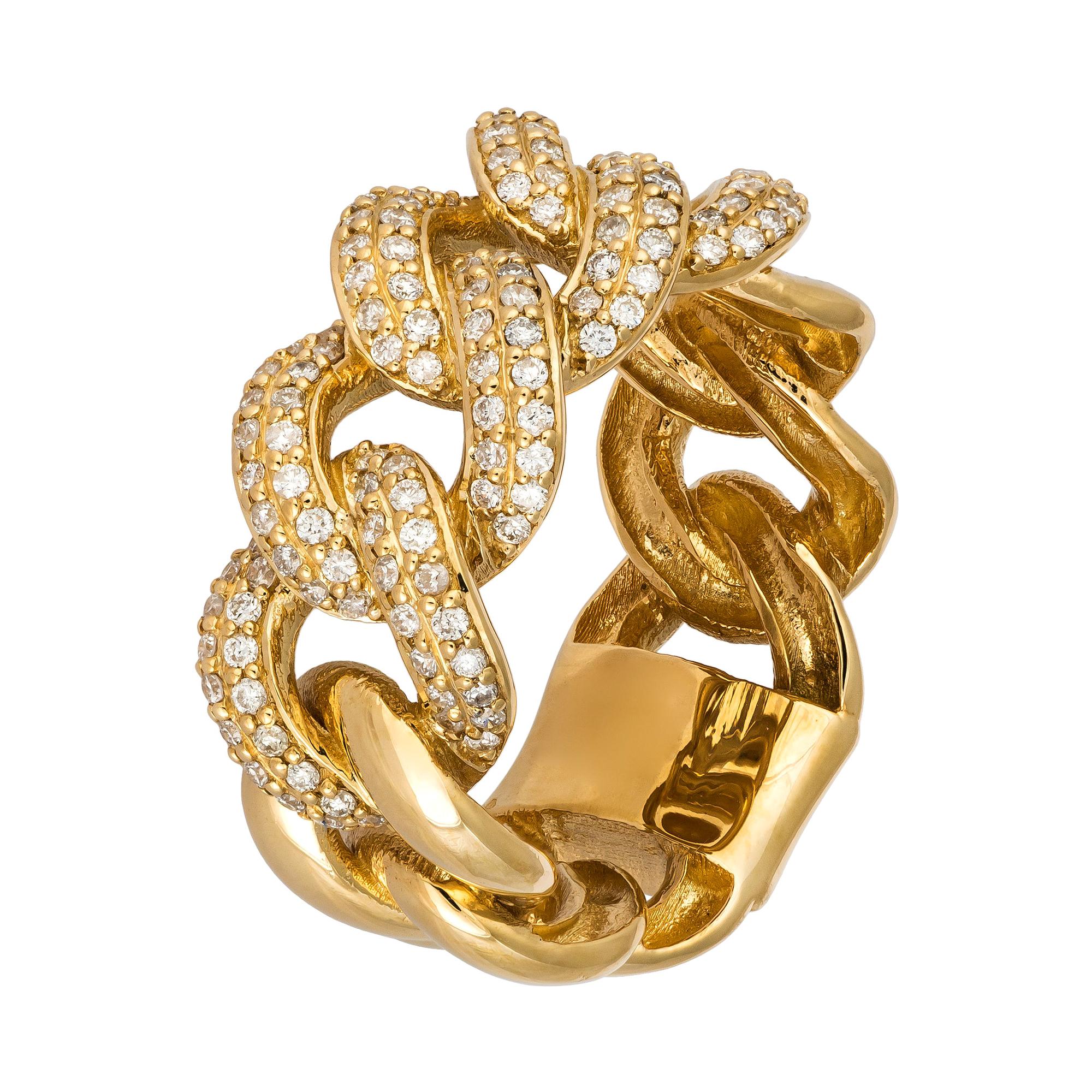 Fashionable Weißer Diamant Gelbgold 18K Kettenring für sie