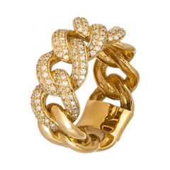 Fashionable White Diamond Yellow Gold 18K Chain Ring for Her