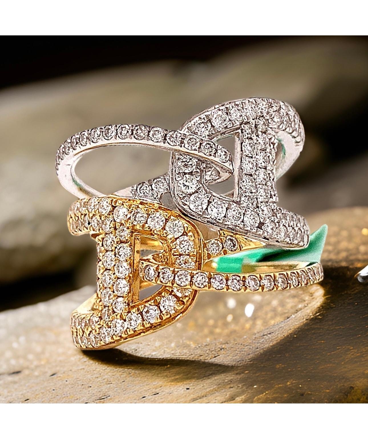 Anello Fashionista con diamante e oro giallo e bianco 18 carati In condizioni Nuovo in vendita a Derby, NY