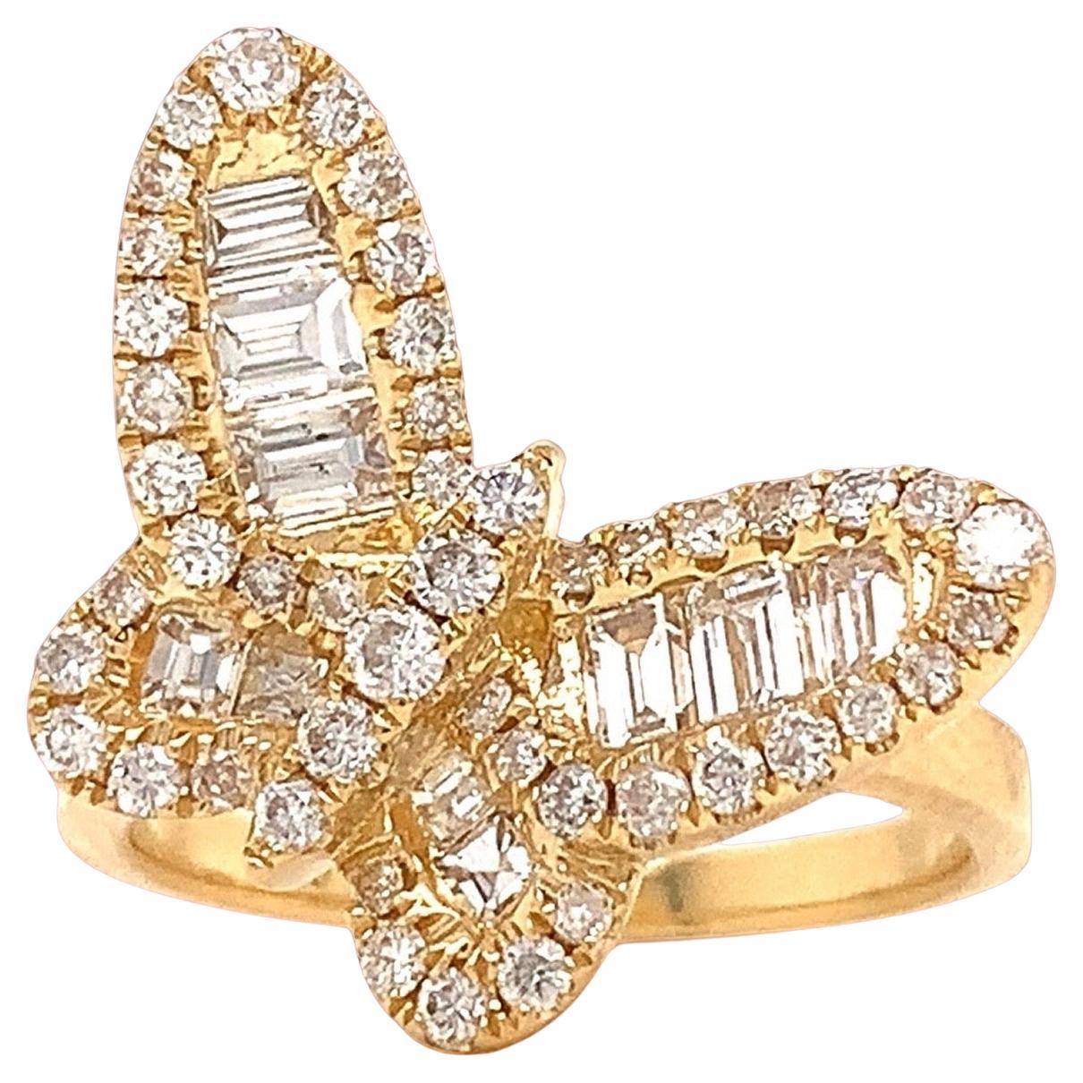 Anello Fashionista con diamante e farfalla in oro giallo 18 carati