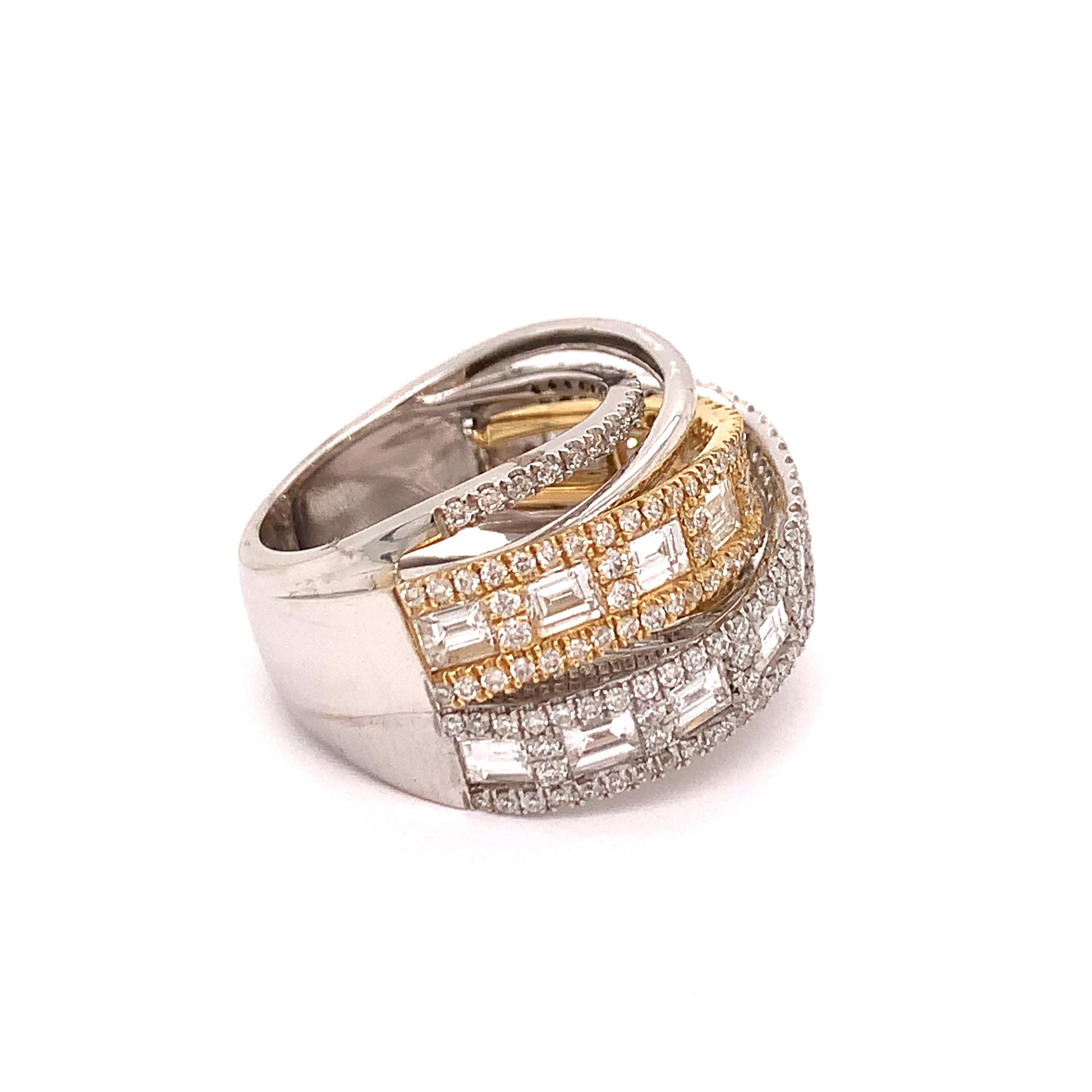 Round Cut 2.93 ctw Baguette and Round Diamond Multi Row Designer Ring