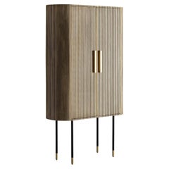 Fast Track, Contemporary Striped Iron Cabinet Finished In Gold 