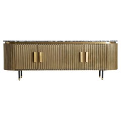 Fast Track, Gold-Finished Iron Media Console w/Marble Top