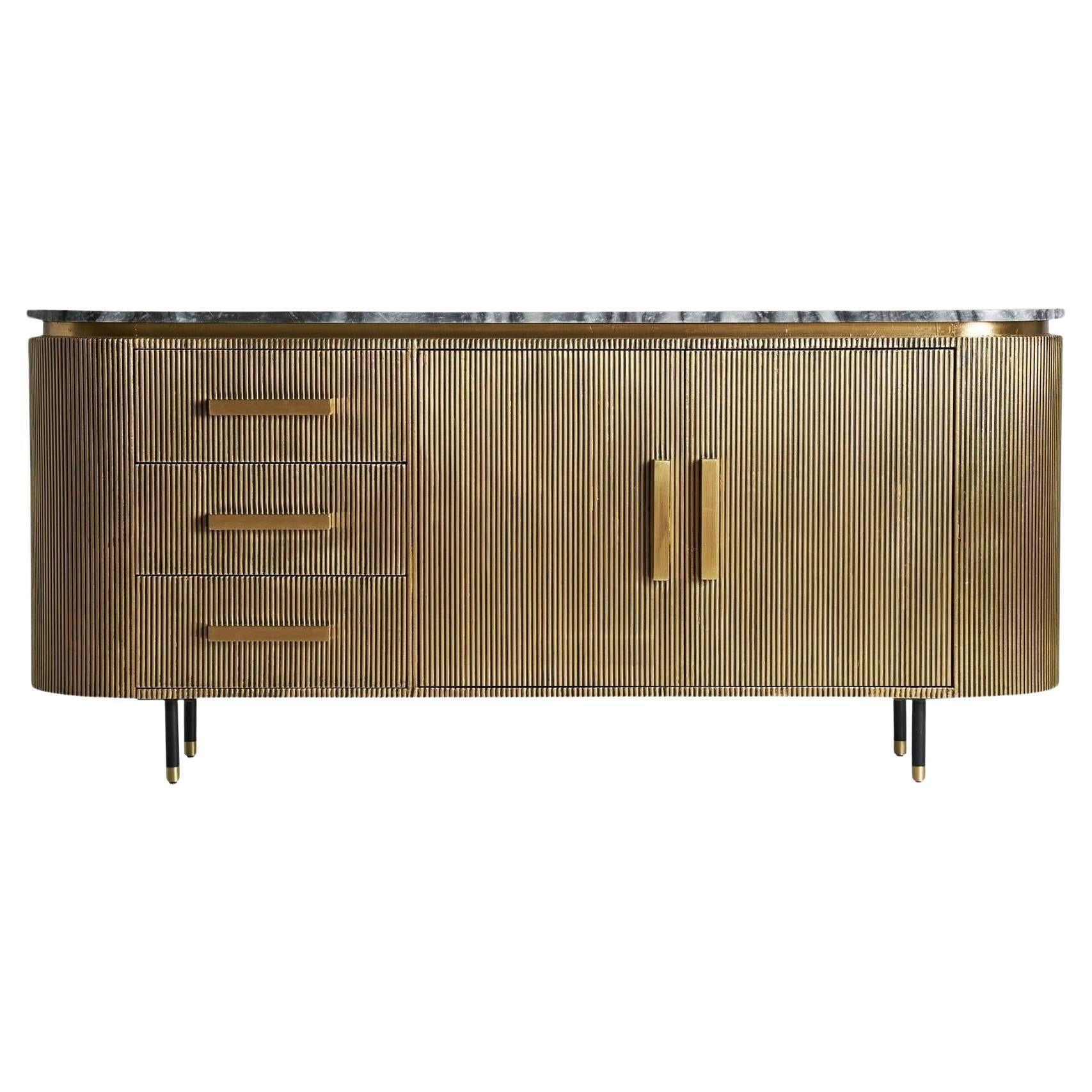 Fast Track, Gold-Finished Iron Sideboard w/Marble Top For Sale at 1stDibs