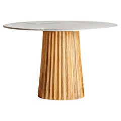Fast Track, Pleated Design Dining Table with Wood Base and Marble Top