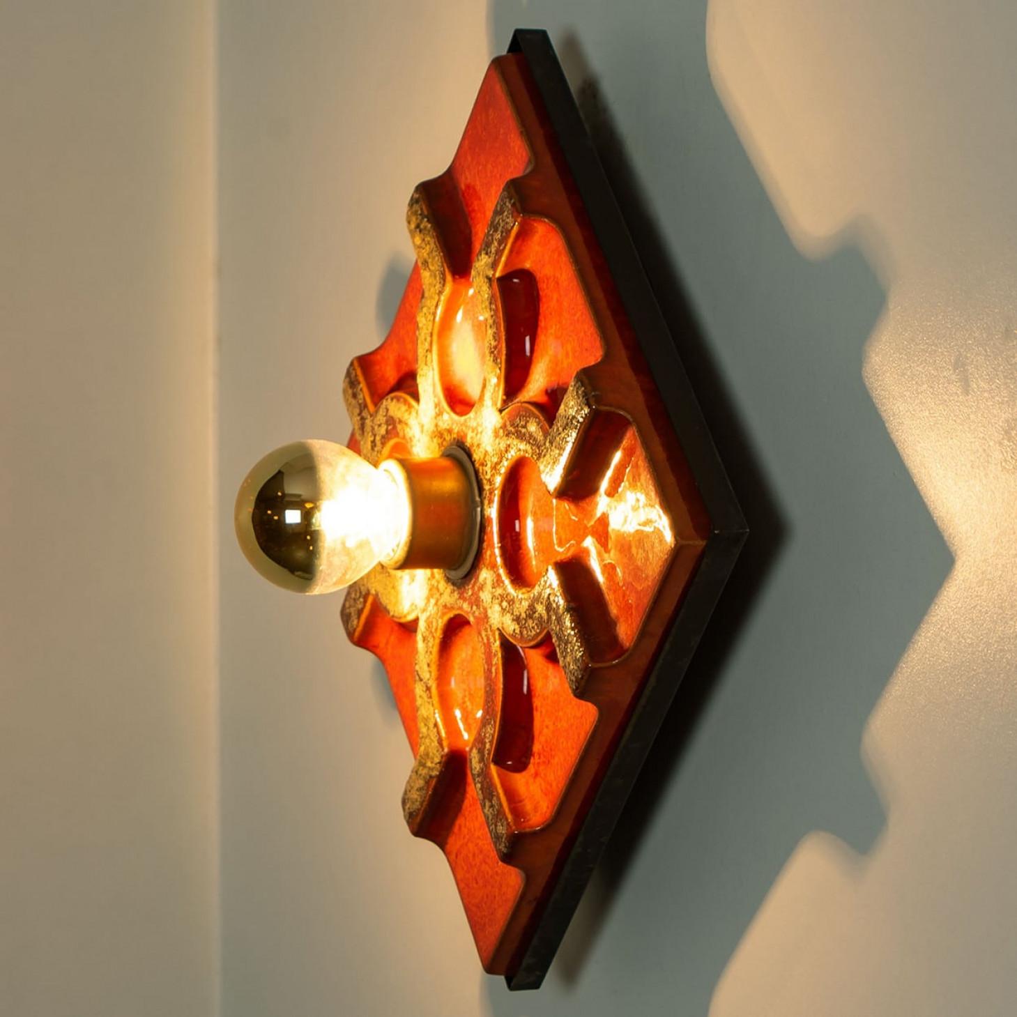 Fat Lava Brown and Red Ceramic Geometric Wall Light, West-Germany For Sale 5