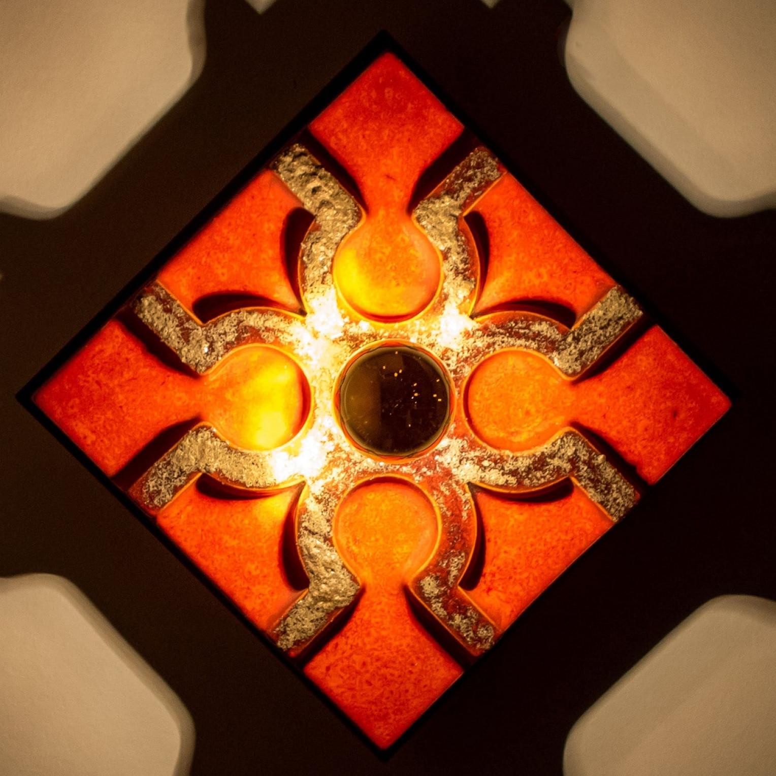 Fat Lava Brown and Red Ceramic Geometric Wall Light, West-Germany For Sale 6