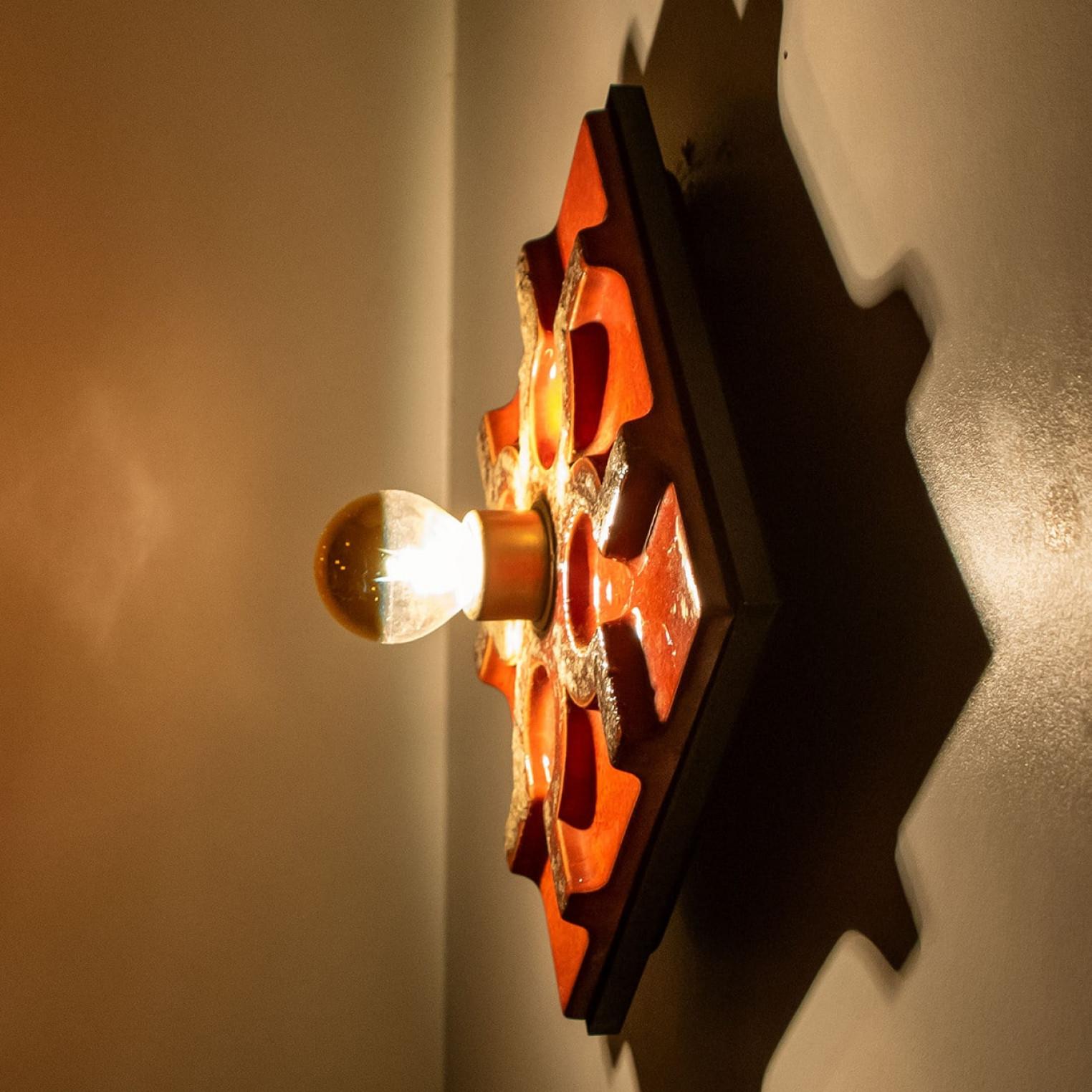 Fat Lava Brown and Red Ceramic Geometric Wall Light, West-Germany For Sale 7