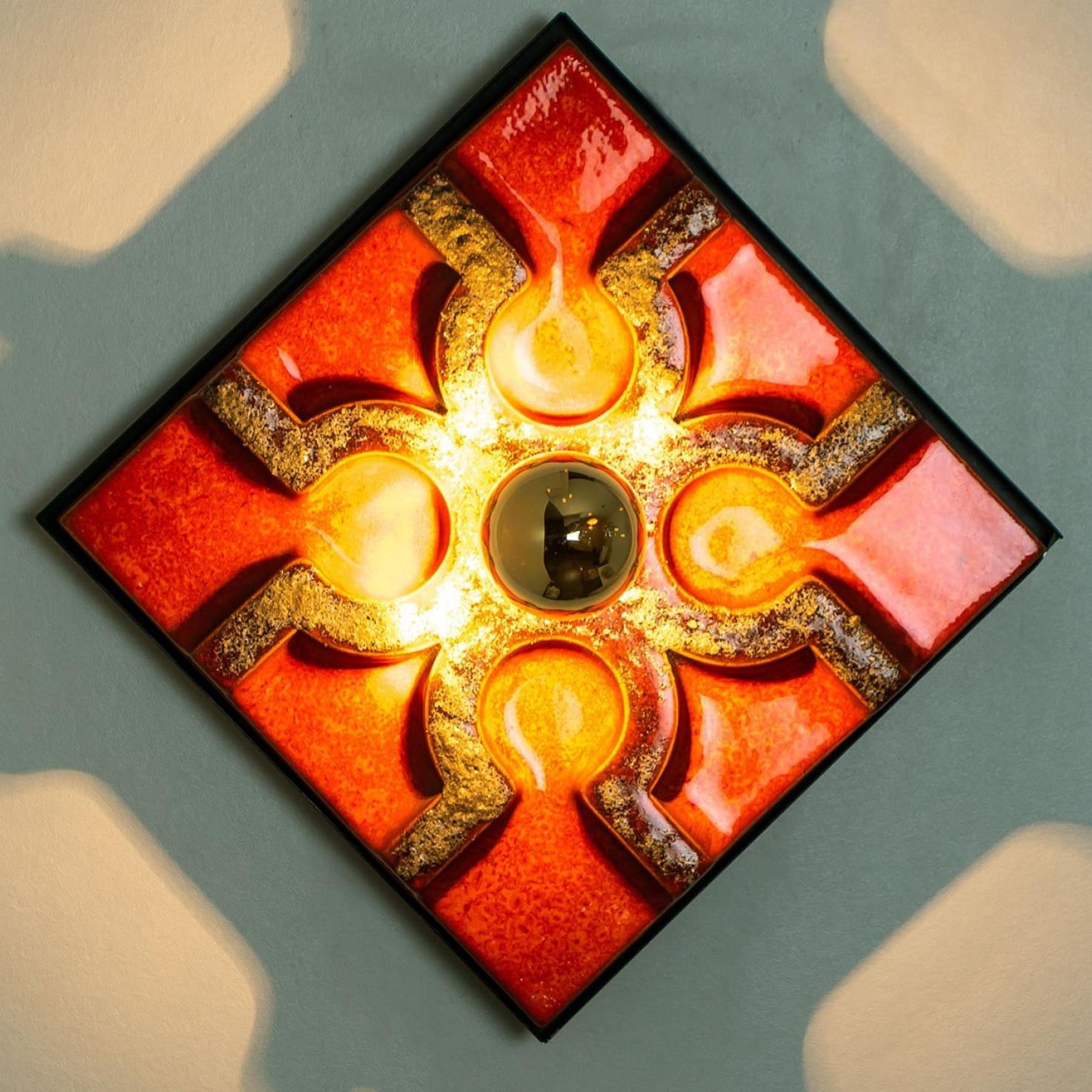 Fat Lava Brown and Red Ceramic Geometric Wall Light, West-Germany In Good Condition For Sale In Rijssen, NL
