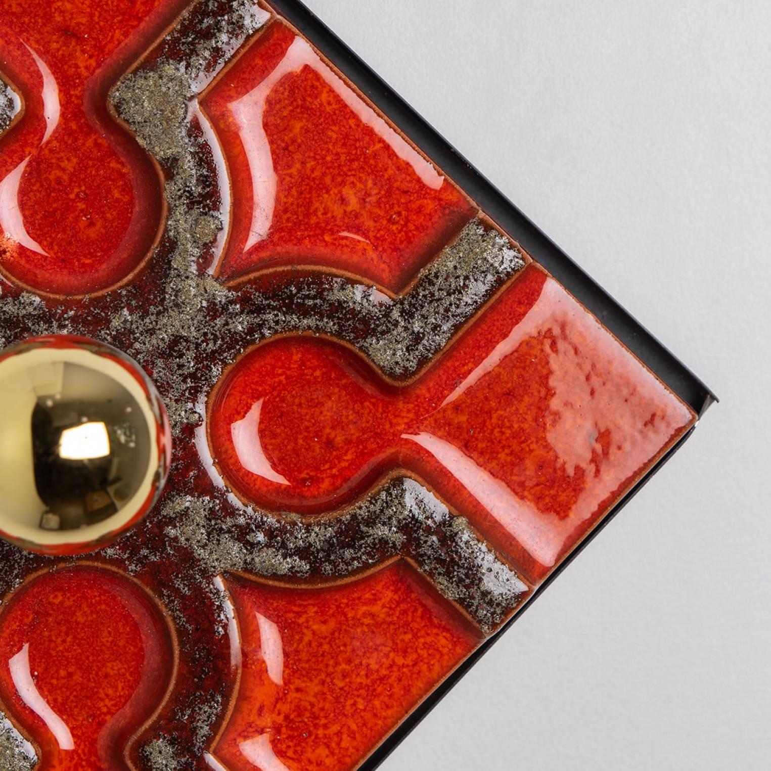 Fat Lava Brown and Red Ceramic Geometric Wall Light, West-Germany For Sale 3