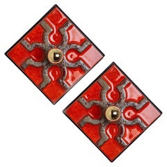 Fat Lava Brown and Red Ceramic Geometric Wall Light, West-Germany
