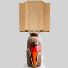 Fat Lava Brown and Red Glazed Ceramic Table Lamp, West-Germany
