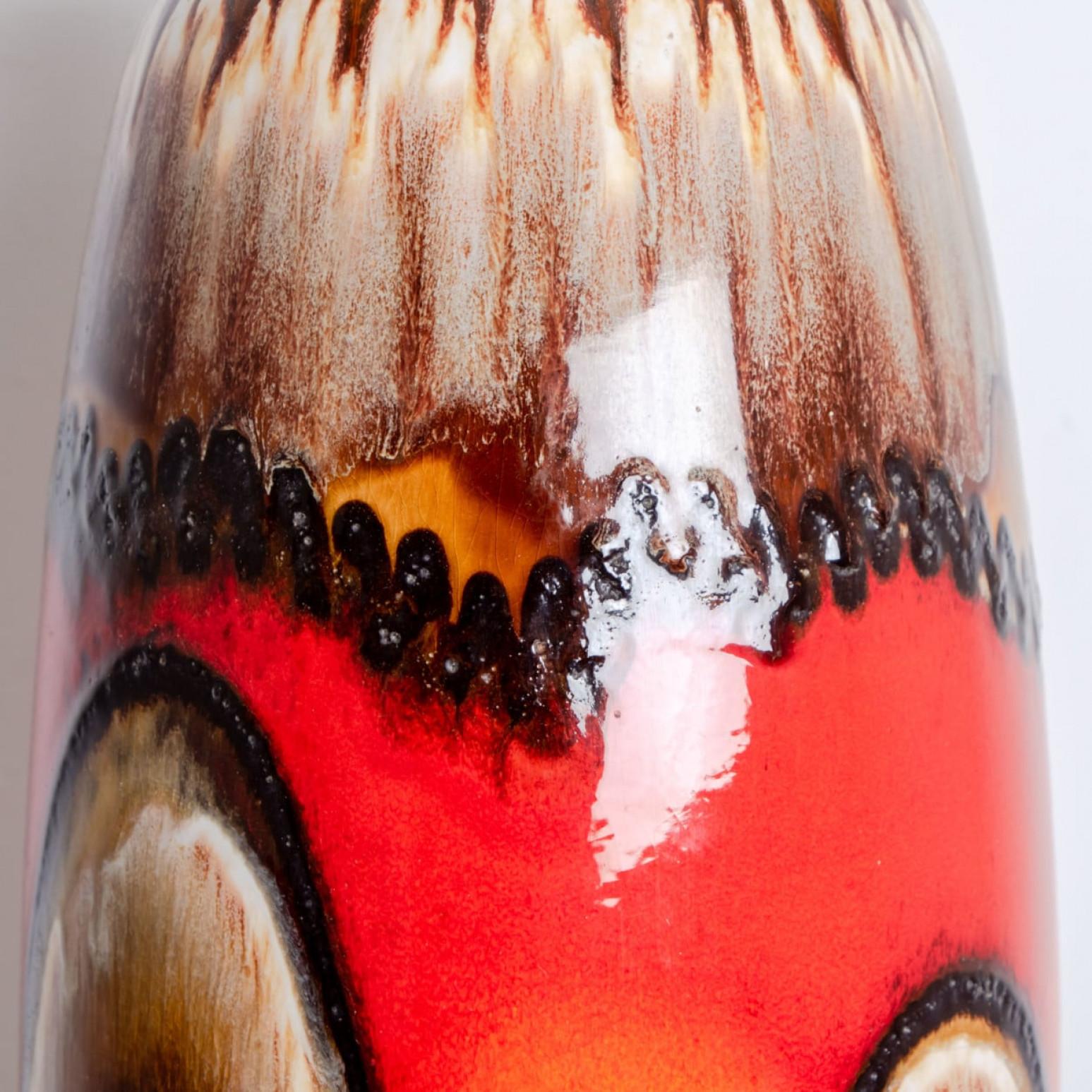 Mid-Century Modern Fat Lava Brown and Red Ceramic Table Lamp, West-Germany For Sale