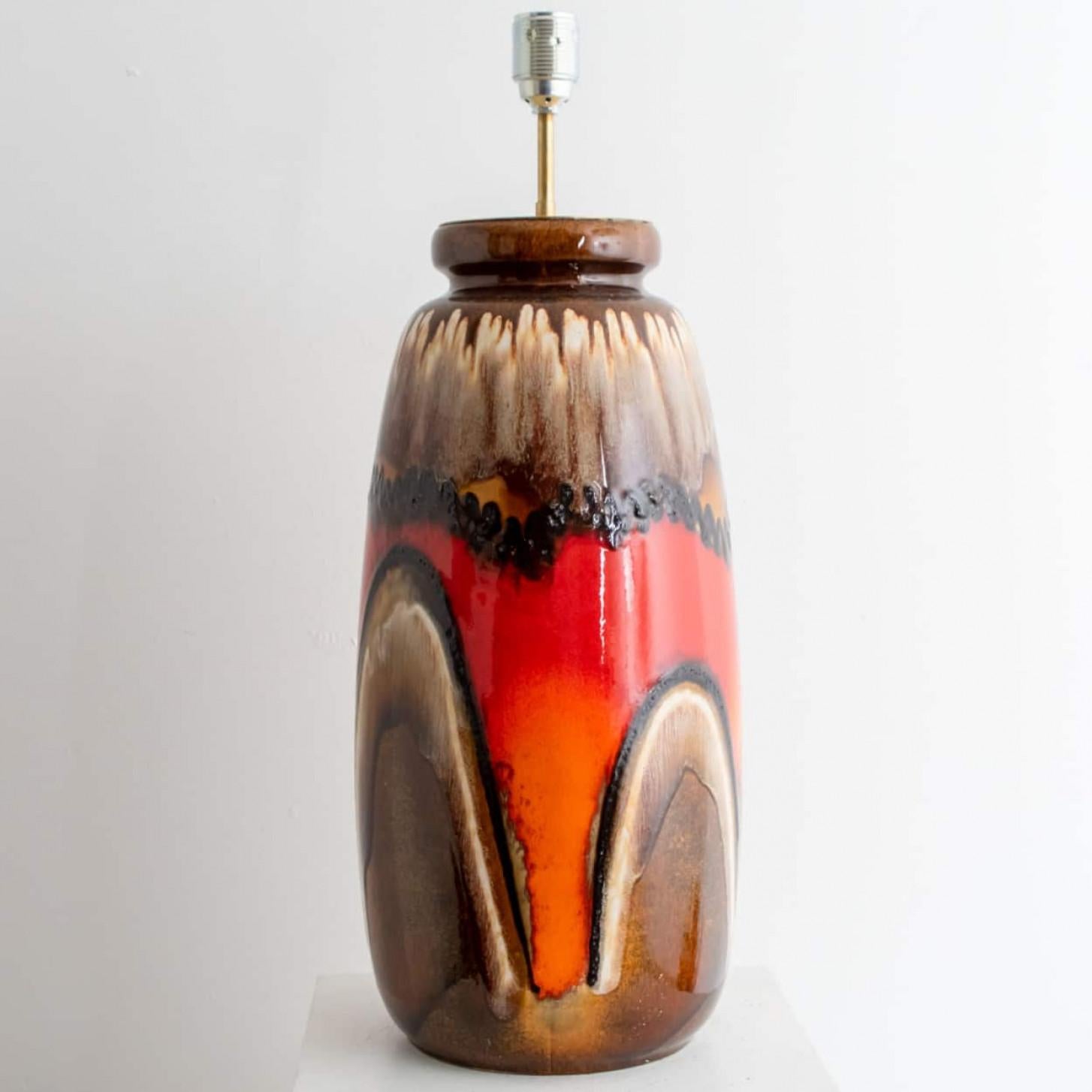 Fat Lava Brown and Red Ceramic Table Lamp, West-Germany For Sale 2
