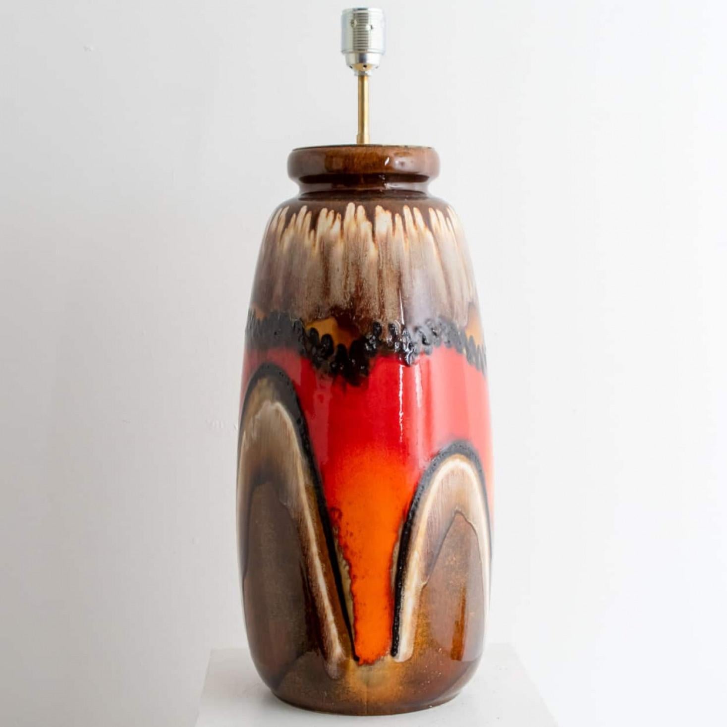 Fat Lava Brown and Red Ceramic Table Lamp, West-Germany For Sale 2
