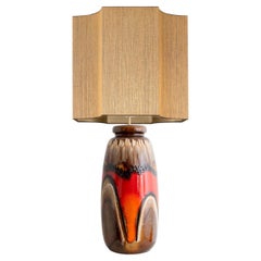 Retro Fat Lava Brown and Red Glazed Ceramic Table Lamp, West-Germany