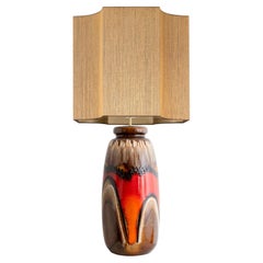 Fat Lava Brown and Red Ceramic Table Lamp, West-Germany