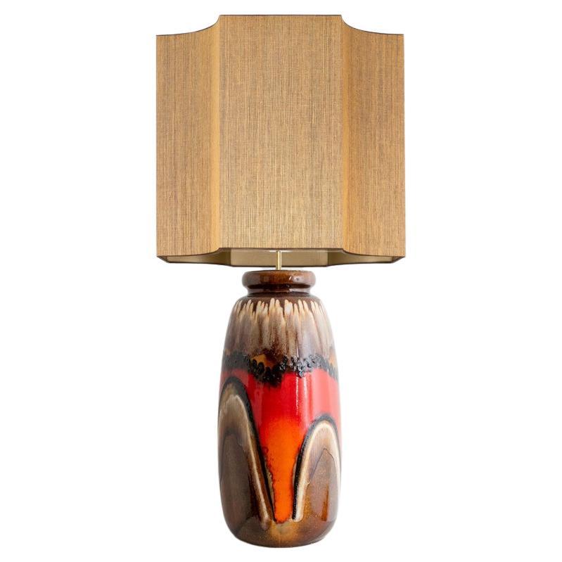 Fat Lava Brown and Red Ceramic Table Lamp, West-Germany For Sale