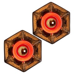 Lampada da parete in ceramica marrone e rossa Fat Lava, Germania Occidentale