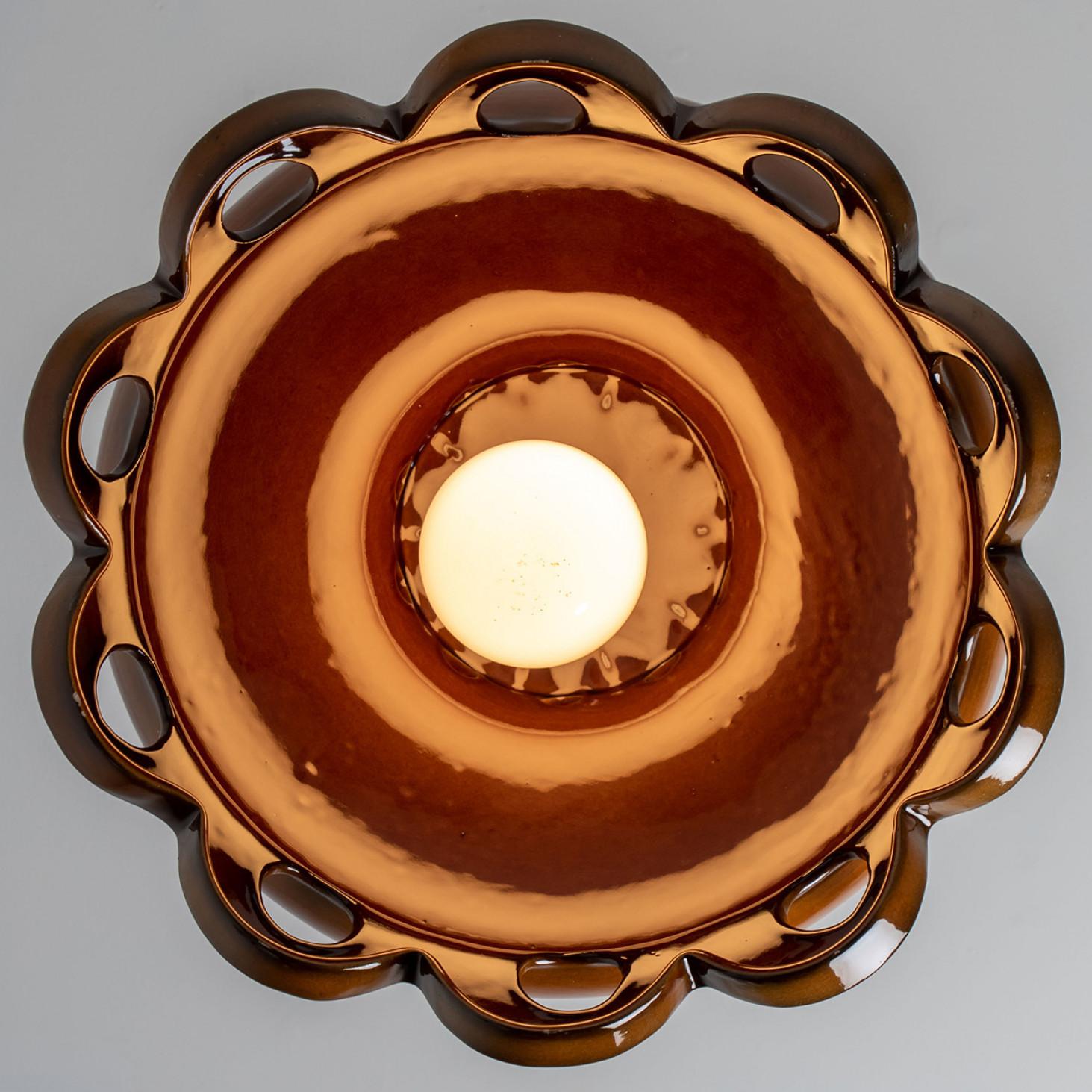 Fat Lava Brown Ceramic Glazed Chandelier, Germany For Sale 4