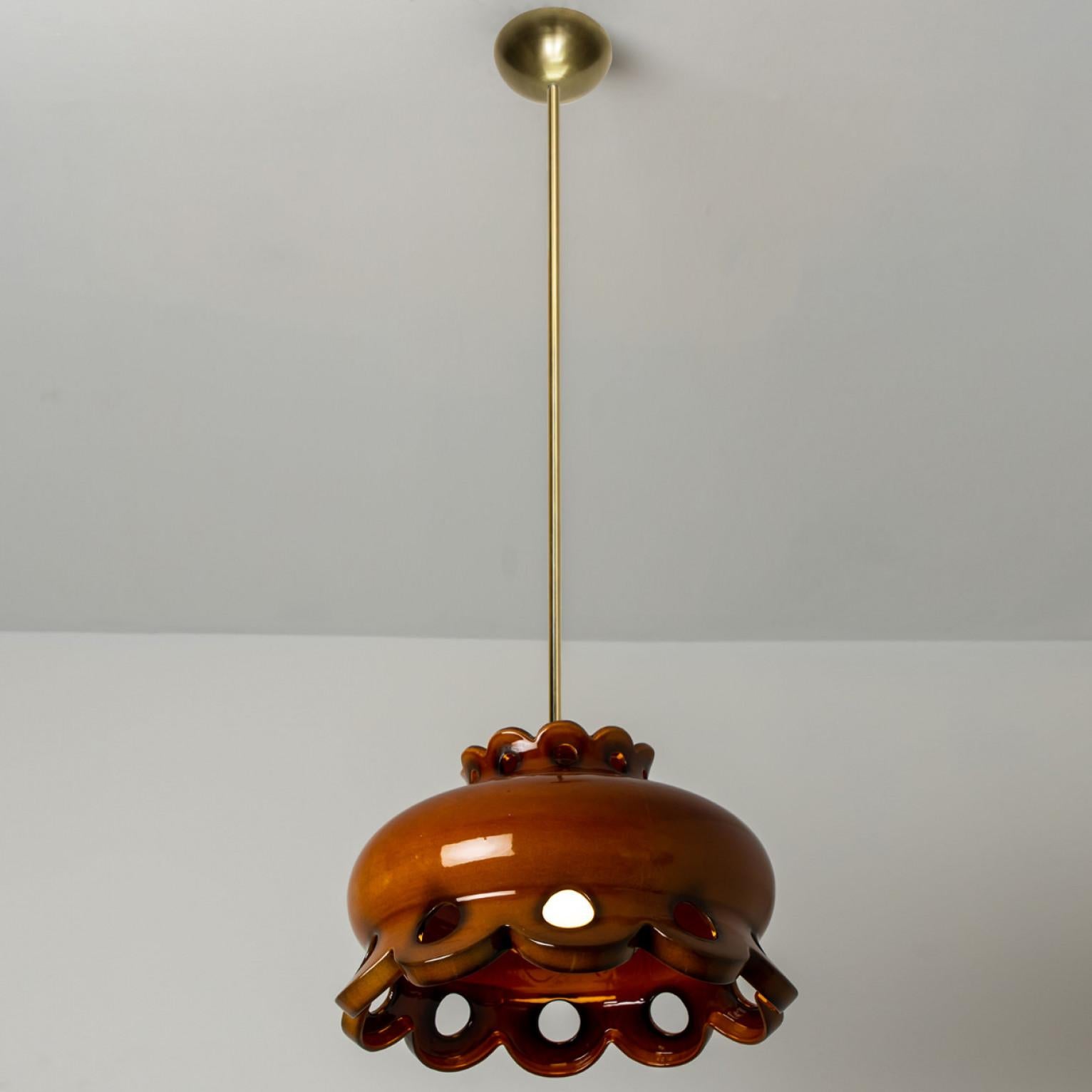 Mid-Century Modern Fat Lava Brown Ceramic Glazed Chandelier, Germany For Sale