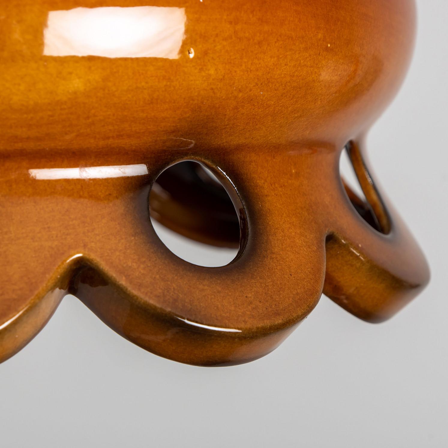 Fat Lava Brown Ceramic Glazed Chandelier, Germany In Good Condition For Sale In Rijssen, NL