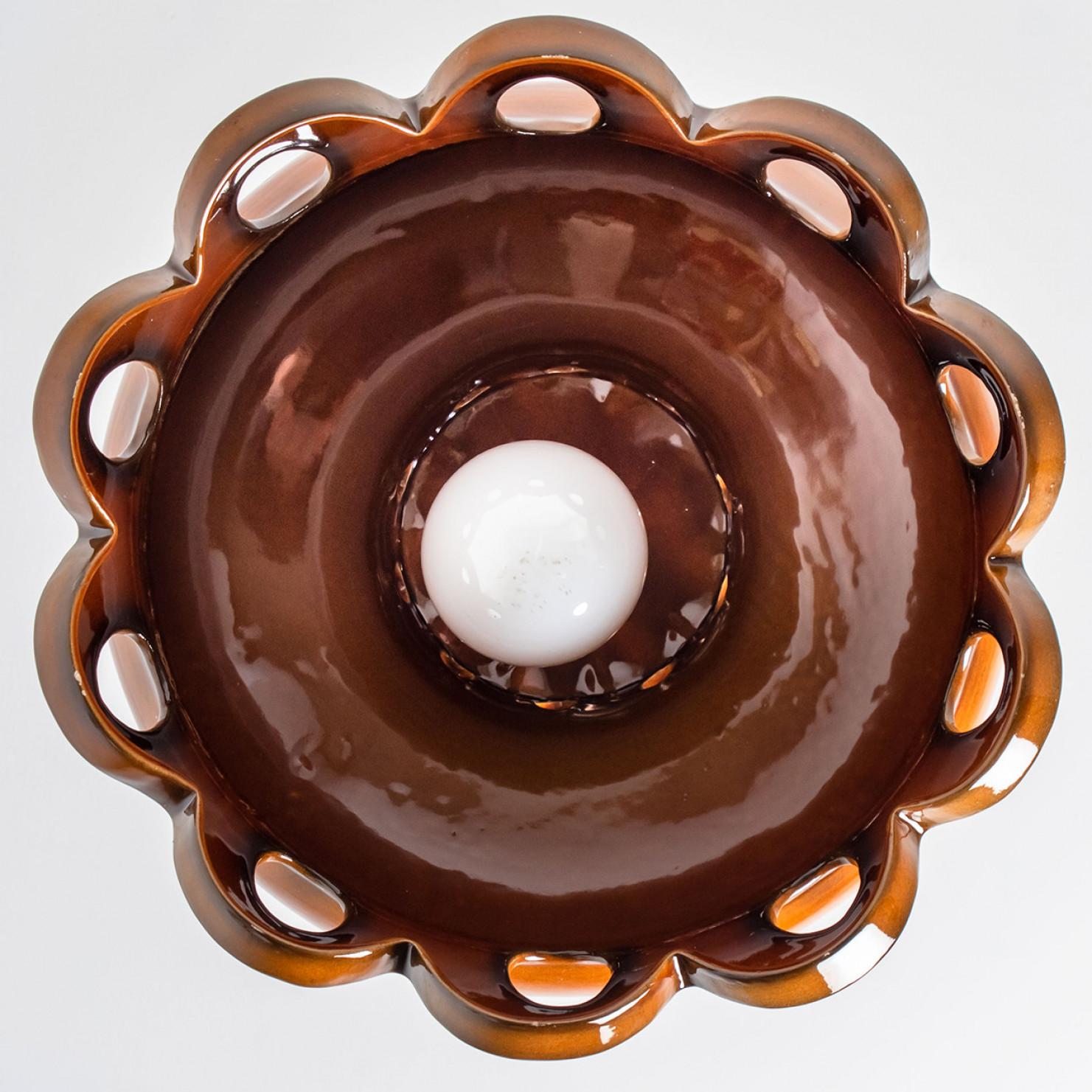 Mid-20th Century Fat Lava Brown Ceramic Glazed Chandelier, Germany For Sale