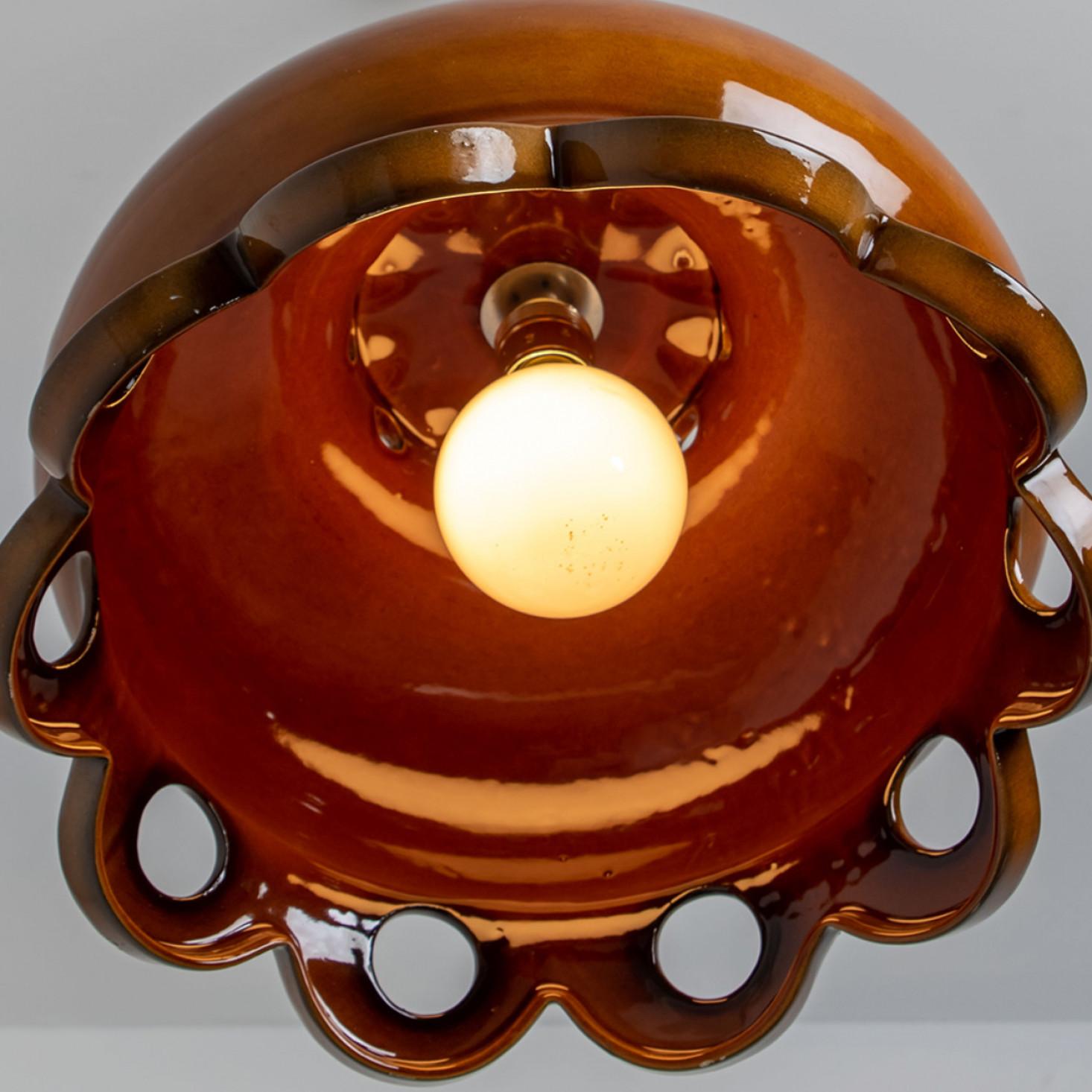 Fat Lava Brown Ceramic Glazed Chandelier, Germany For Sale 1