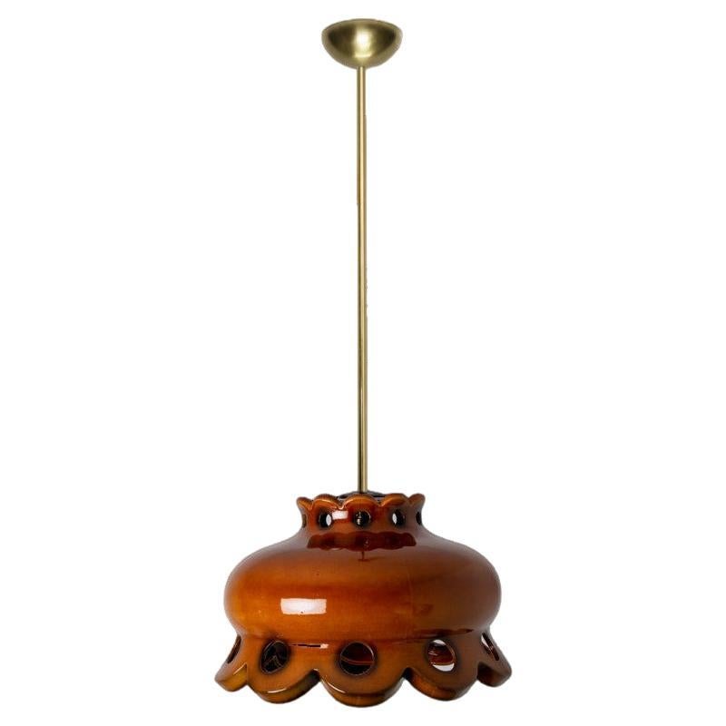 Fat Lava Brown Ceramic Glazed Chandelier, Germany