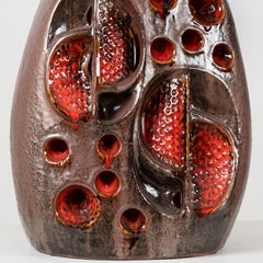 Fat Lava Brown Red Ceramic Table Lamp, Germany