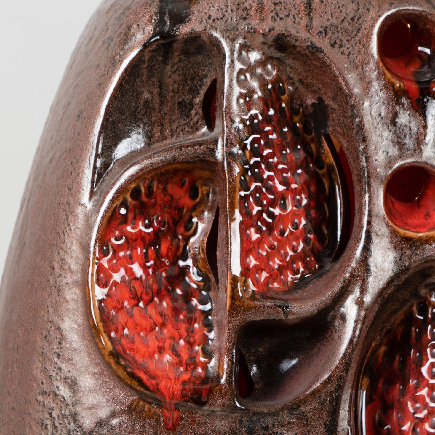 Lámpara de mesa de cerámica roja marrón Fat Lava, Alemania Era espacial en venta