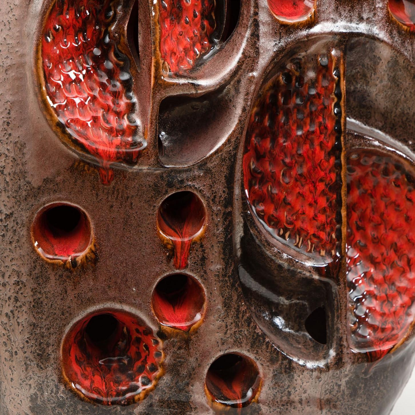 Fat Lava Lampe de table en céramique rouge Brown, Allemagne en vente 1