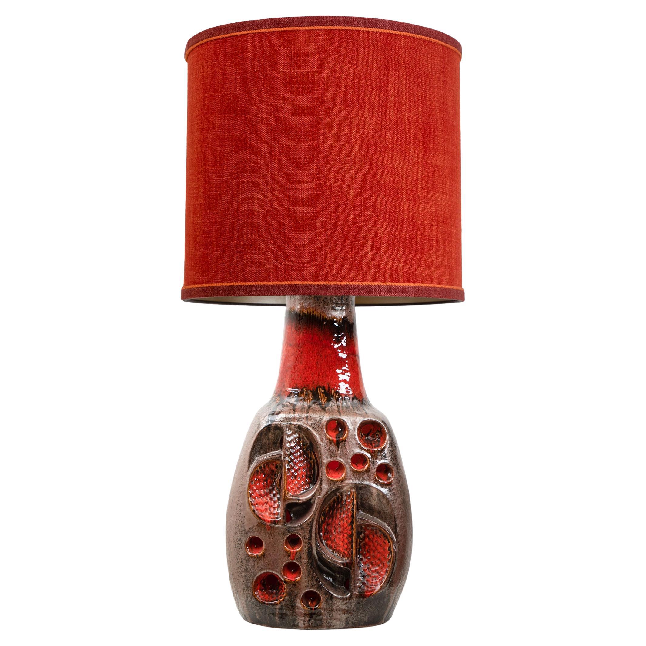 Fat Lava Brown Red Ceramic Table Lamp, Germany For Sale