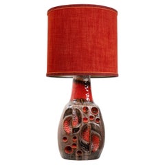 Vintage Fat Lava Brown Red Ceramic Table Lamp, Germany