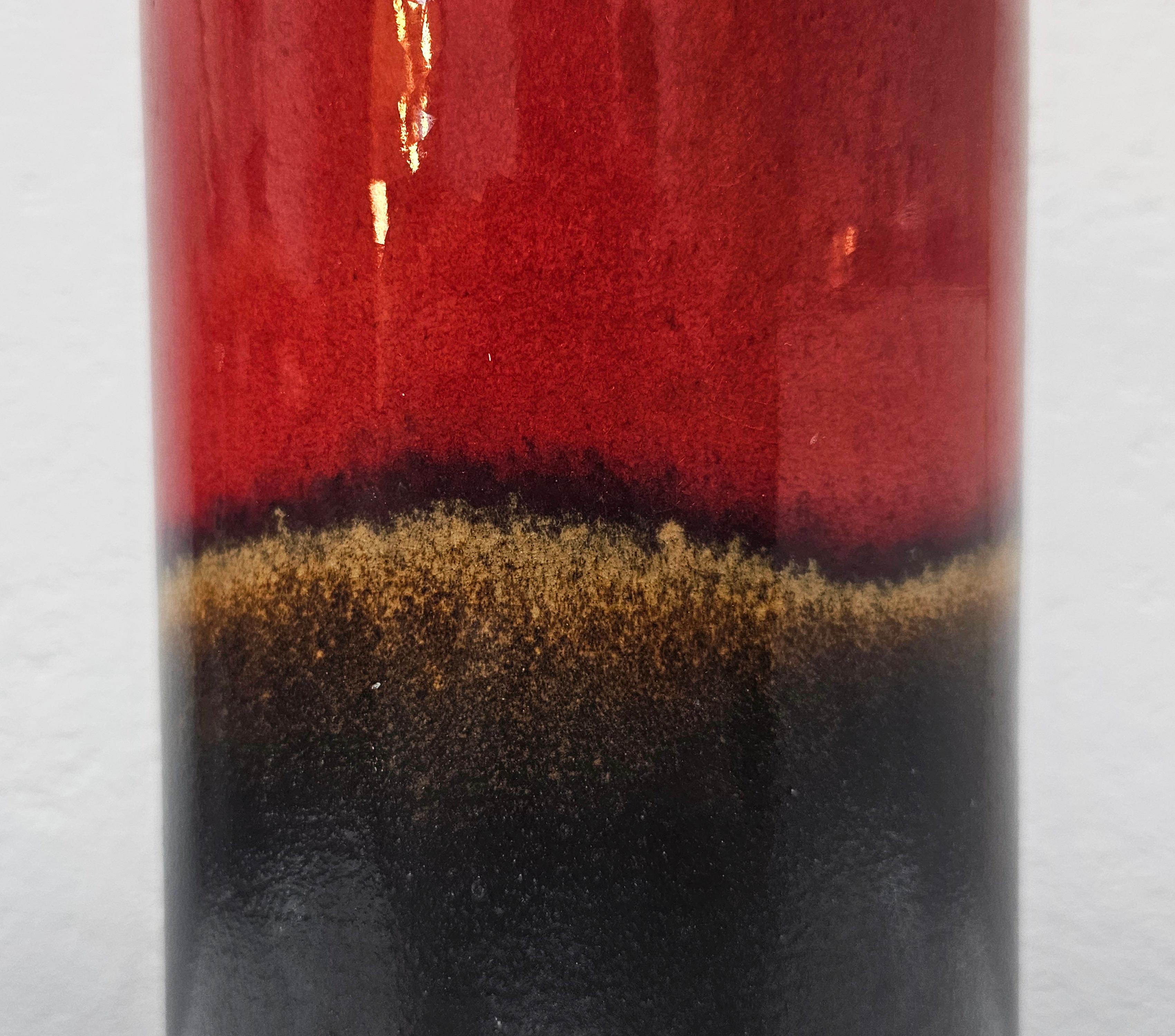 Mid-Century Modern Fat Lava Ceramic Cylinder Vase in Red and Brown by Scheurich, Germany 1960s For Sale