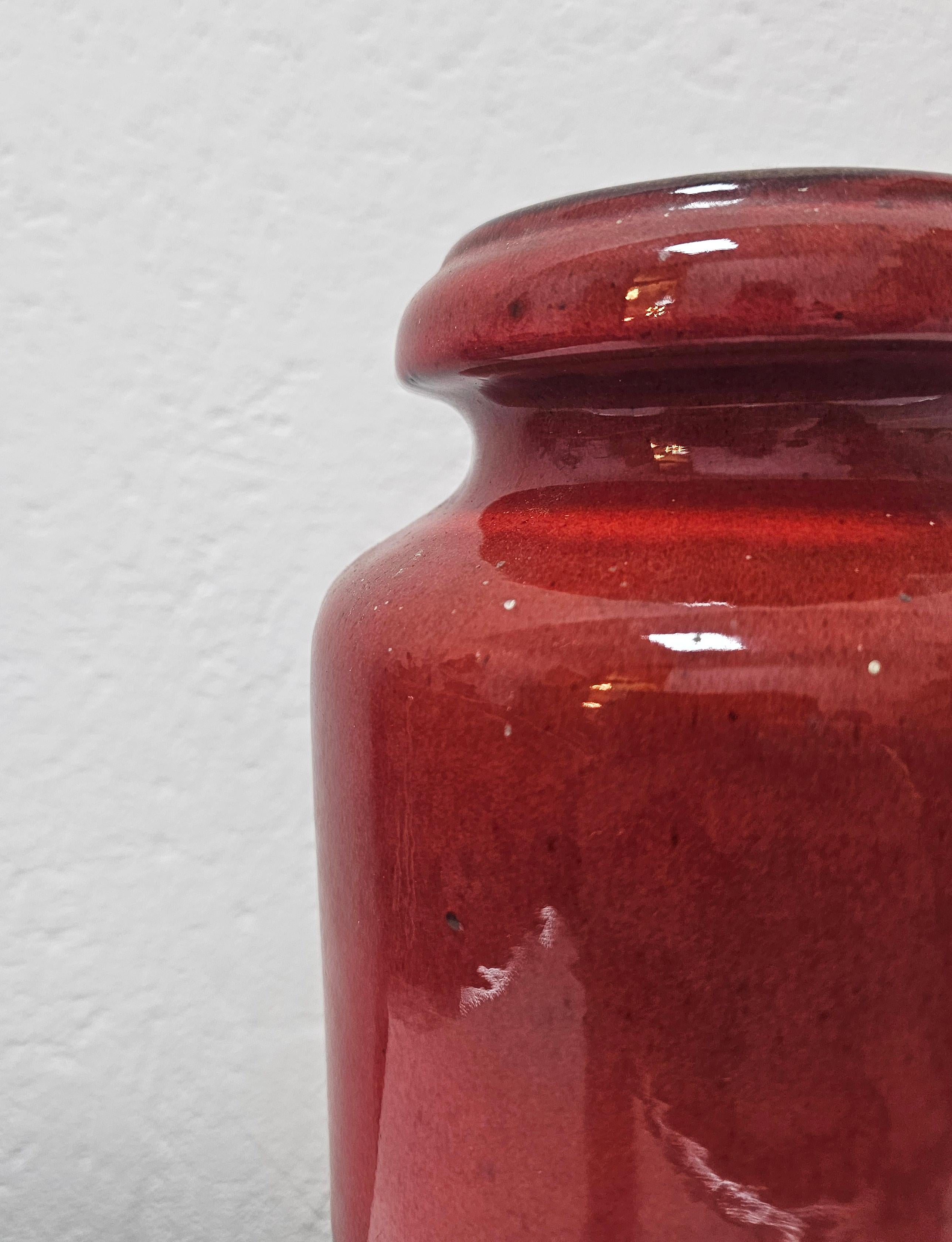 Fette Lava-Keramik-Zylindervase in Rot und Brown von Scheurich, Deutschland 1960s im Zustand „Gut“ im Angebot in Beograd, RS