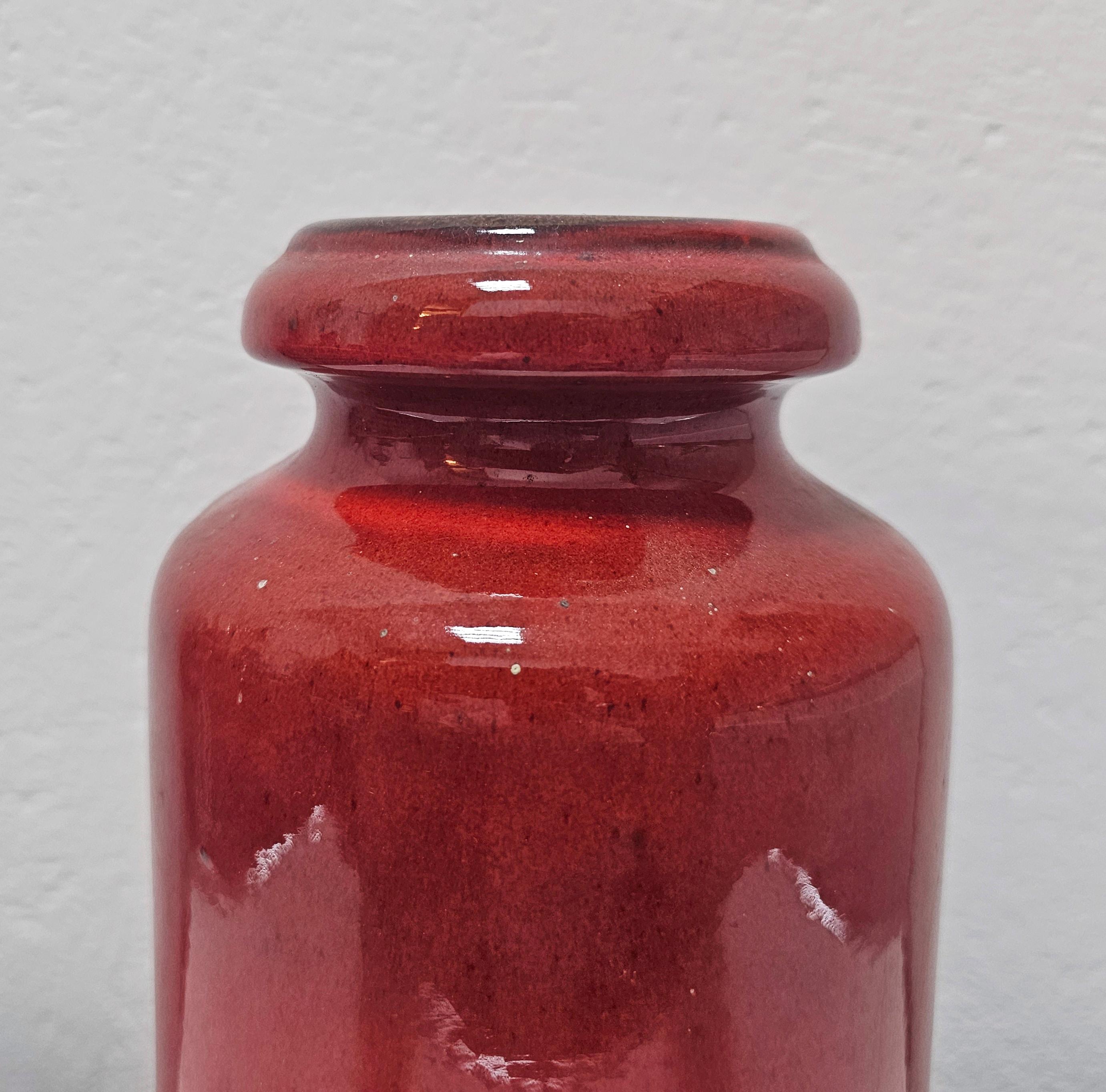 Mid-20th Century Fat Lava Ceramic Cylinder Vase in Red and Brown by Scheurich, Germany 1960s For Sale