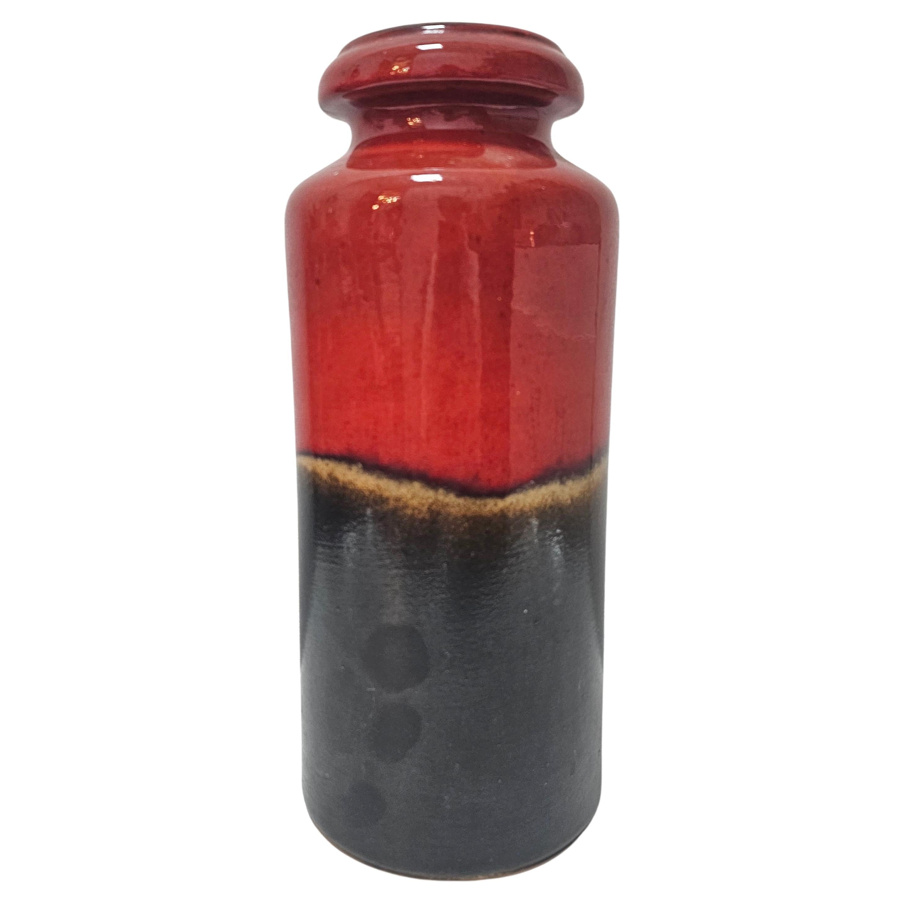 Fat Lava Ceramic Cylinder Vase in Red and Brown by Scheurich, Germany 1960s