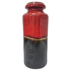 Fat Lava Ceramic Cylinder Vase in Red and Brown by Scheurich, Germany 1960s
