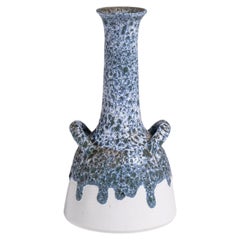 Fat Lava Ceramic Vase, Blue Floral Pattern, German Design, 1960s