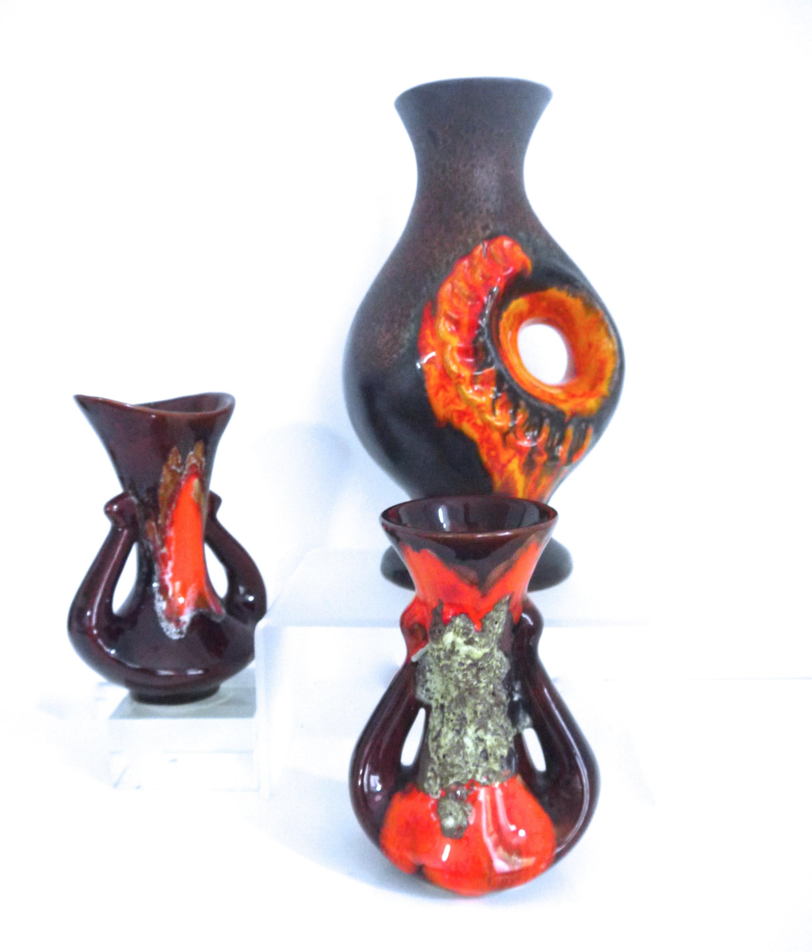 Mid-Century Modern Fat Lava Collection Walther Gerhards Vase with Two Smaller Pieces from Vallauris For Sale