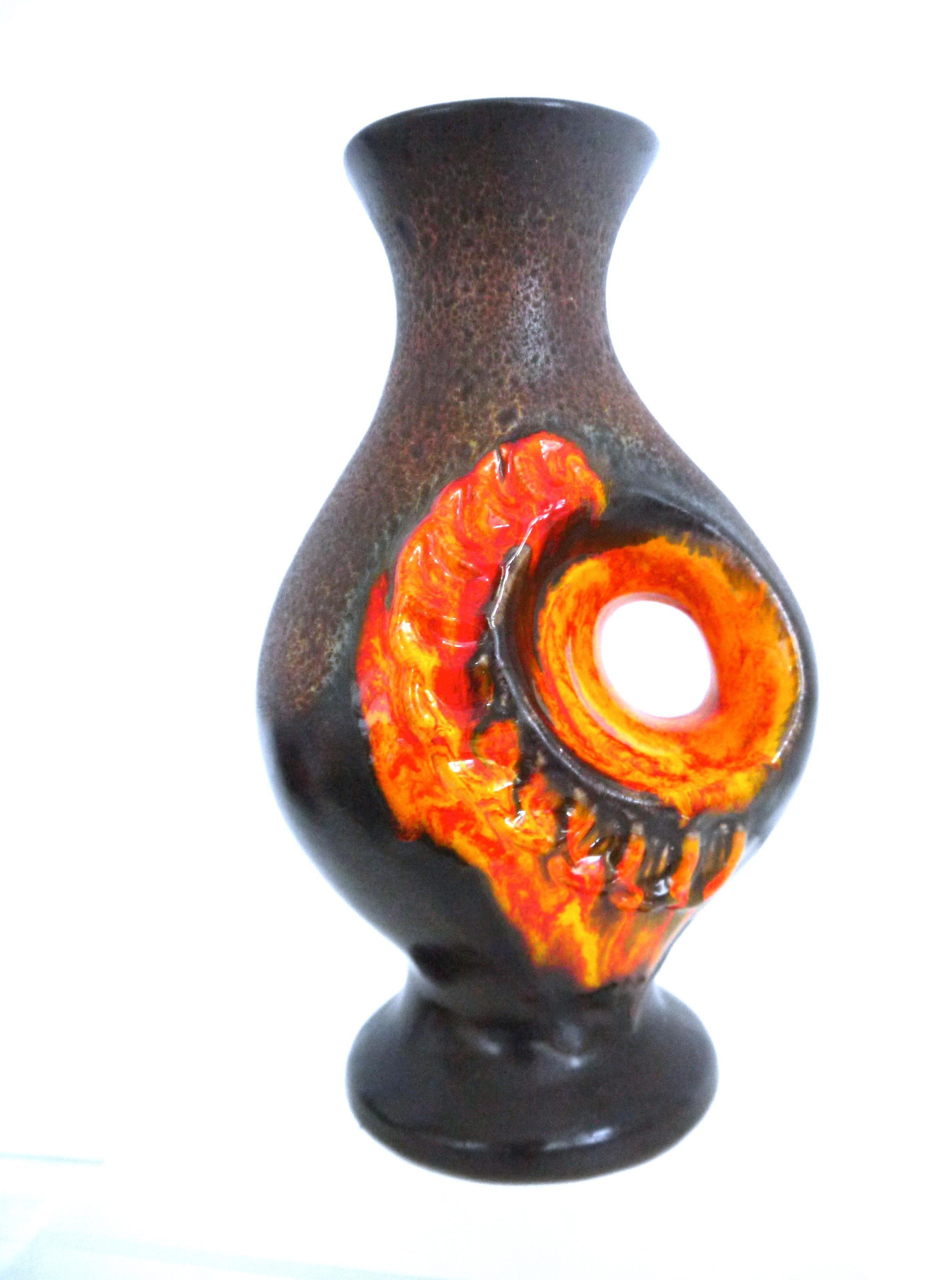 Mid-20th Century Fat Lava Collection Walther Gerhards Vase with Two Smaller Pieces from Vallauris For Sale