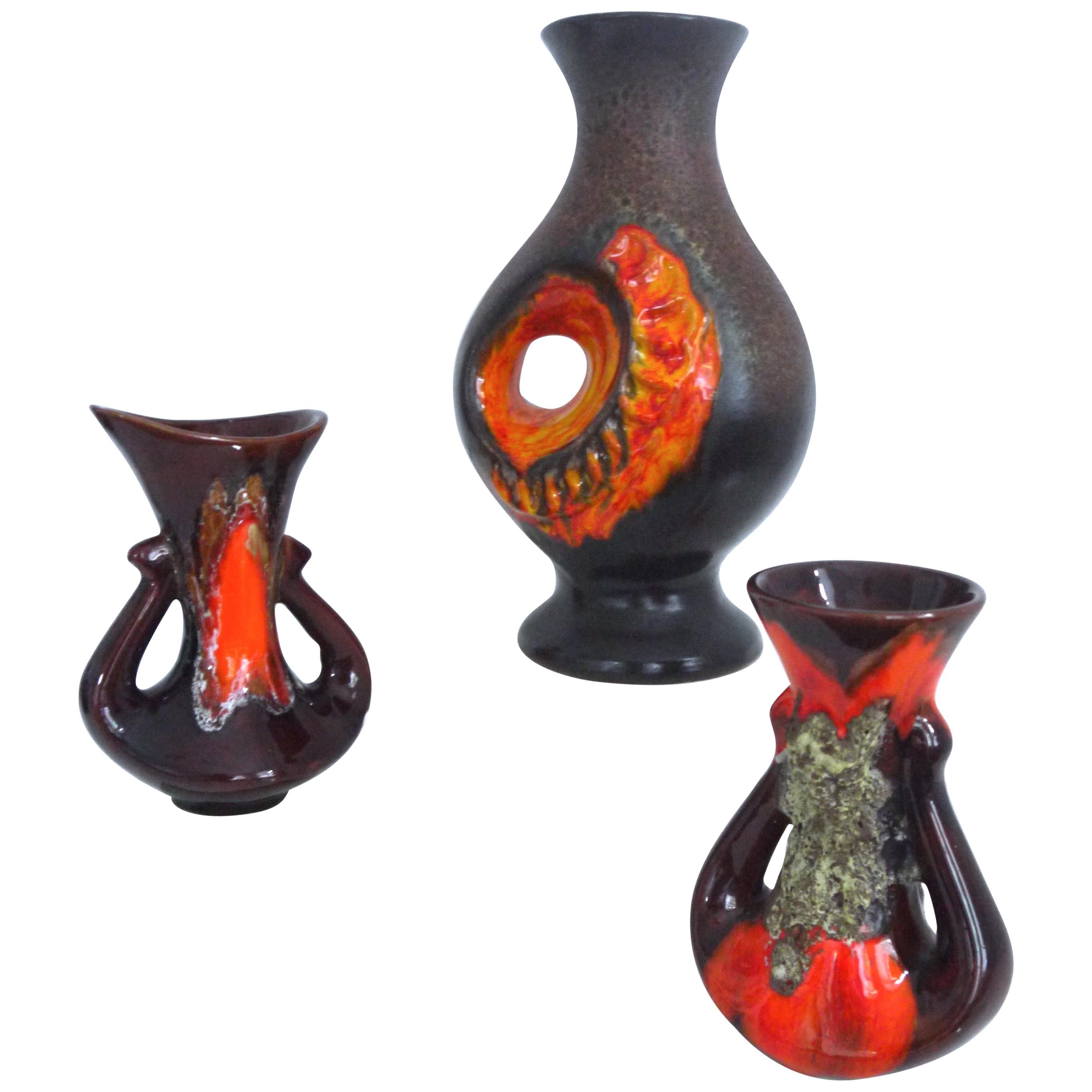 Fat Lava Collection Walther Gerhards Vase with Two Smaller Pieces from Vallauris For Sale