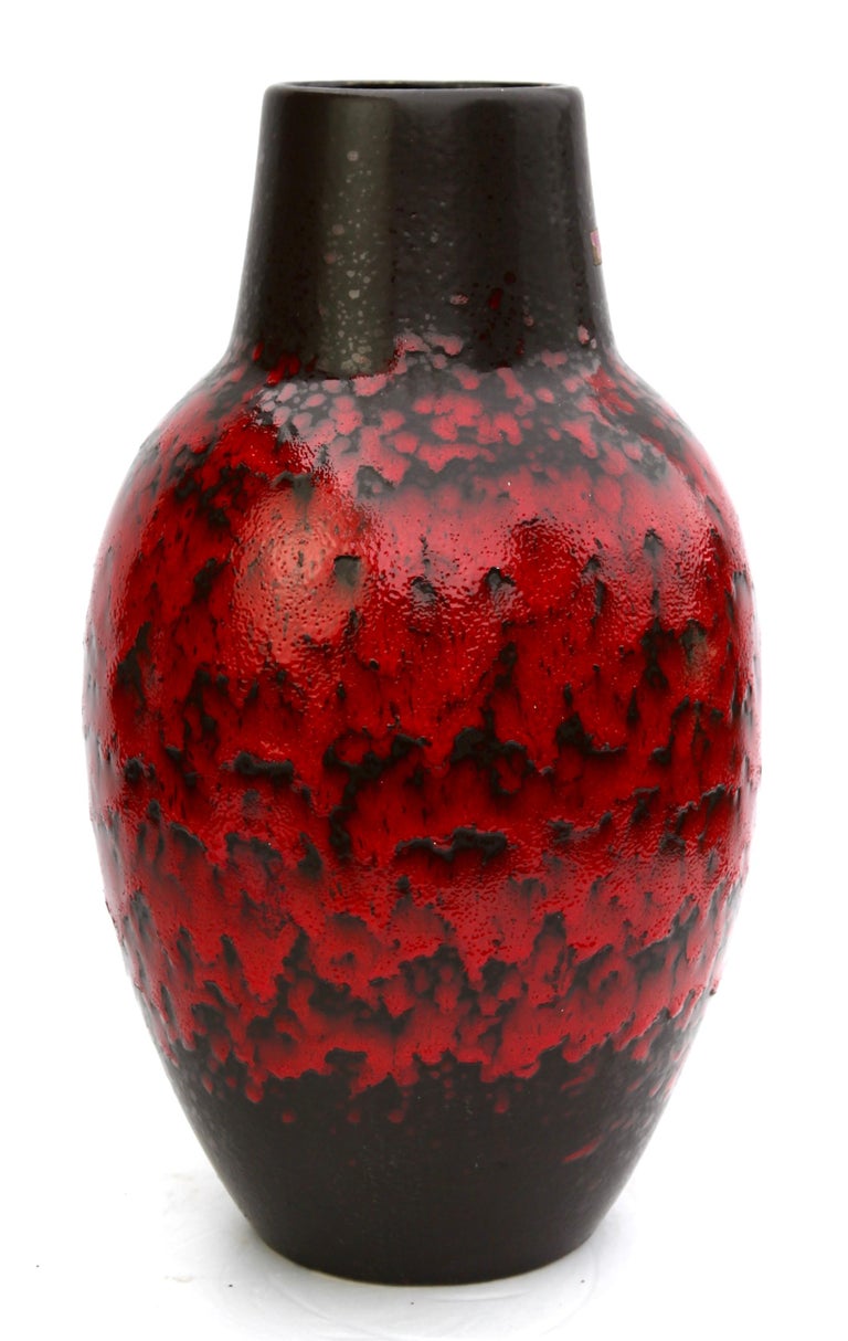 Hand-Painted Fat Lava Floor Vase with Red Drip-Glaze 'Scheurich 279-38, W-Germany' 1960s For Sale
