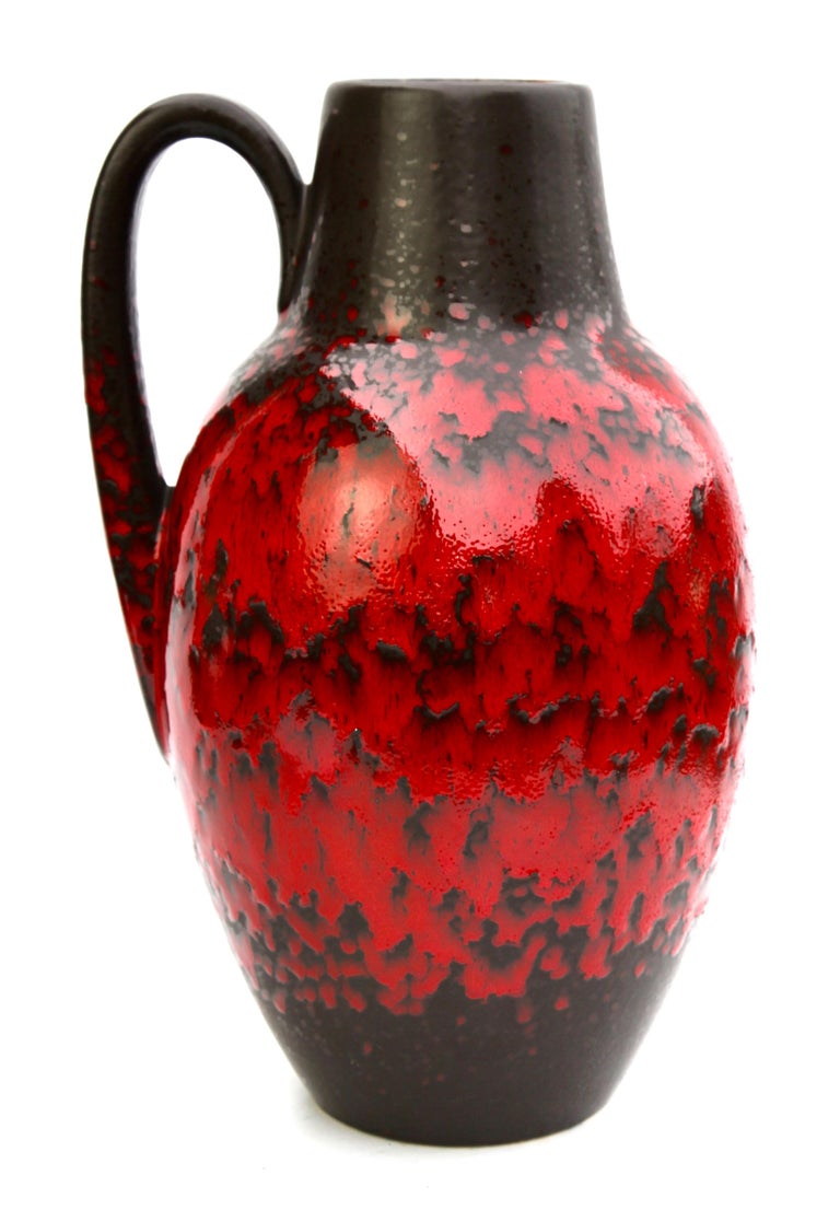 Fat Lava Floor Vase with Red Drip-Glaze 'Scheurich 279-38, W-Germany' 1960s In Good Condition For Sale In Verviers, BE