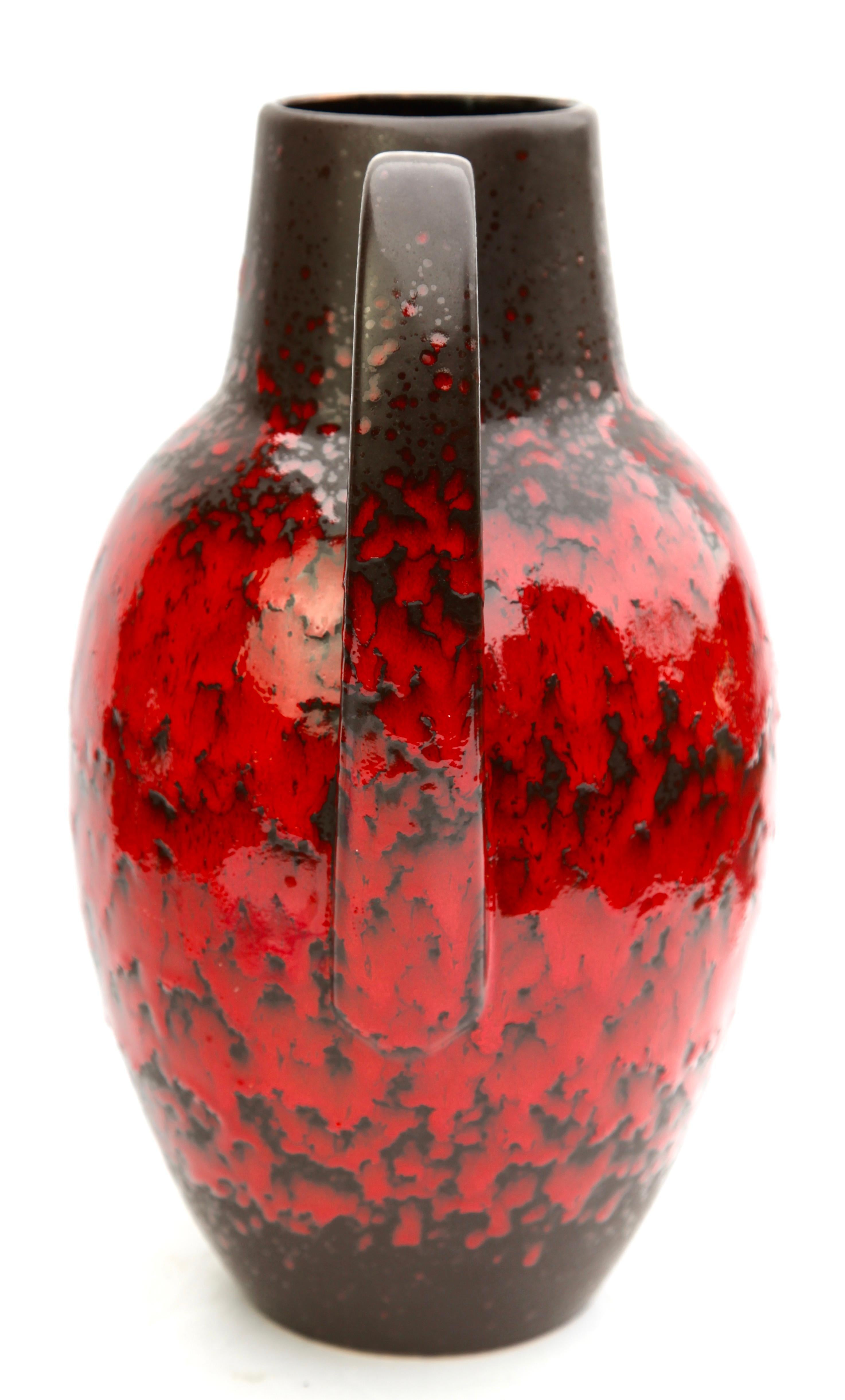 Mid-Century Modern Fat Lava Floor Vase with Red Drip-Glaze 'Scheurich 279-38, W-Germany' 1960s